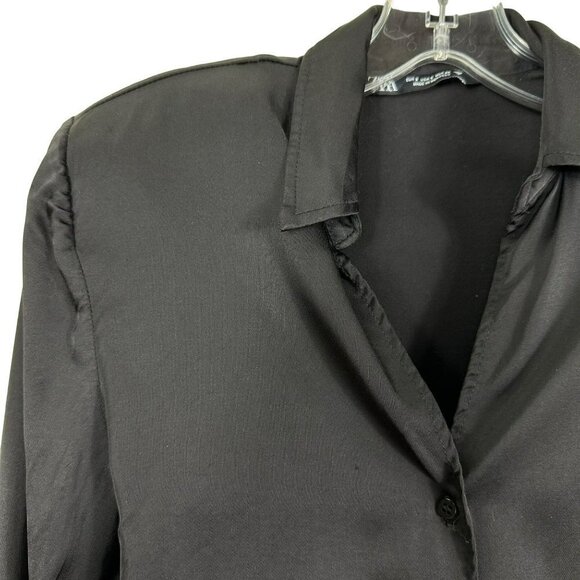 2/$30 Zara Black Satin Efect Crop Shirt Dressy Size Small - Picture 5 of 15